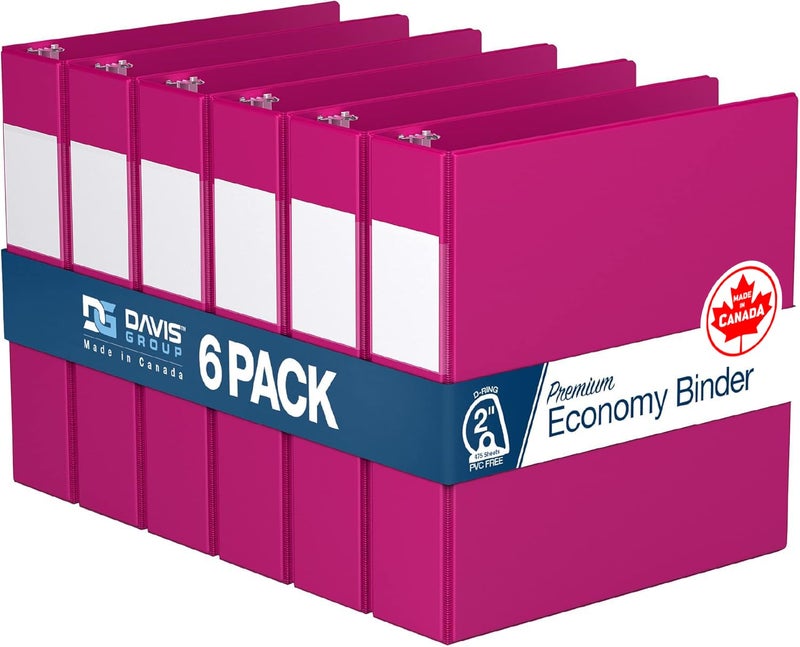 Davis Group Premium Economy 6-Pack 3-Ring Binders for School or Office, D-Ring Binders, 2 Inch, Pink - Image 1